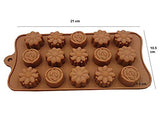 SYGA Silicone Rose & Candy Flowers Shape Chocolate Jelly Candy Mold, Cake Baking Mold, 15-Cavity Bakeware Mould, Brown