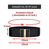 SYGA Women PU Leather Belt Stretchy Waist Belt with Multiple Designs in Metal Buckle, Black - 25-35 Inch