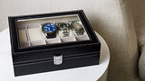 SYGA Wrist Watch Storage Box Display Case Organizer of Faux Leather Finish with Glass Window 10 Slot 25x20x8 cm