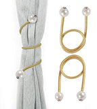 SYGA 2Pcs Curtain Tiebacks 46cm Curtain Clip Rope Holdbacks Classy Decorative Pearl Holder Buckles for Home Hotel Window Draperies Rope Ties Office Living Bedroom Decoration- Pack of 2, Golden