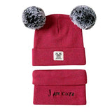 SYGA Baby Knit Hat Scarf Set Toddler Girls Boys Winter Pom Pom Beanie Cap Neck Warmer Maroon