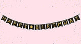 SYGA Black Happy Birthday Banner with Star Designs Decorative Birthday Party Banner