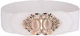 SYGA Women Cinch Belt, PU Leather Stretchy Waist Belt with Pearl Studded Metal Buckle, Retro Style, 25-35 Inch