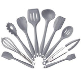 SYGA Silicone Kitchen Utensils Set, 10 Pieces Silicone Cooking & Baking Tool Sets Non-Toxic Hygienic Safety Heat Resistant (Grey)