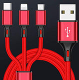 SYGA One to Three Data Cable Weaving 2.8A Fast Charge Three-in-One Mobile Phone Data Cable Three-Head Synchronous Charging Cable (Black)