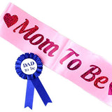 SYGA Mom to Be Sash and Dad to Be Pin - Baby Shower Decorations for Baby - Baby Shower Decorations, Welcome Baby, Baby Sprinkle- Pink &Blue