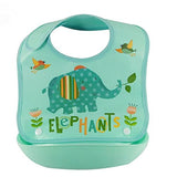 SYGA 1 Piece Elephant Pattern Waterproof Silicone Roll up Washable Crumb Catcher Baby Feeding Eating Bib (Multicolor)