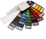 SYGA Watercolor Paint Set Foldable 42 Colors with 1 Brush Pen and Sponge Platte Portable Travel Solid Watercolor Painting Kit Gift for Adults Kids Drawing Artists Field Sketch Set Outdoor Painting Supplies