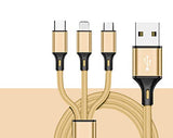 SYGA One to Three Data Cable Weaving 2.8A Fast Charge Three-in-One Mobile Phone Data Cable Three-Head Synchronous Charging Cable (Gold)
