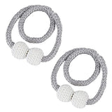 SYGA 2Pcs Magnetic Curtain Tiebacks Clip Rope Holdbacks Classy Decorative Pearl Holder Buckles for Home Hotel Window Draperies Rope Ties Office Living Bedroom Decoration- Simple Gray