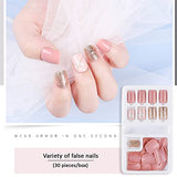 SYGA Press on Gel Nails 30 Pcs With Double Sided Jelly Adhesive Nail Glue Nail Filer, Fake Nails Long Lasting Press, Ready made Nails. (FakeNails-F635-26)