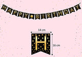 SYGA Black Happy Birthday Banner with Star Designs Decorative Birthday Party Banner