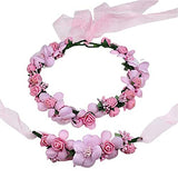 SYGA Flower Tiara and Bracelet Set Flower Headband and Flower Bracelet Bridesmaid Floral Hair Bands Floral Garland For Women Bride Wedding Vine Tiara Bridal Crown Hair Accessory - Light Pink