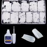 SYGA Square False Nails and Glue Bottle Professional Brush On Nail Tip Glue for Press On Nails Fake Nails Long Lasting Press On Nails for Women and Girls- White, 500 pieces