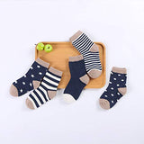 SYGA 5 Pairs Baby Girl Boys Non Slip Trainer Socks Toddlers Infant Socks Warm and Socks Cotton Stretch Crew Anti-Slip Baby Socks- Navy, 0-1 Years