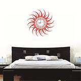Syga PVC Vinyl Red Sun Design Wall Clock Stickers, Multicolor