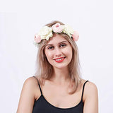 SYGA Women Rose Floral Crown Hair Wreath Leave Flower Headband Tiara with Adjustable Ribbon_Peach Cream