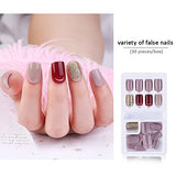 SYGA Press on Gel Nails 30 Pcs With Double Sided Jelly Adhesive Nail Glue Nail Filer, Fake Nails Long Lasting Press, Ready made Nails. (FakeNails-F635-14)