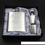 SYGA Hip Flask Set Gift Box Pocket Flask Funnel and 2 Cups Pocket Friendly Pocket Drinking Flask for Alcohol Whiskey Rum Vodka for Men and Women, Jimbeam - 210ml
