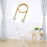 SYGA 2Pcs Curtain Tiebacks 46cm Curtain Clip Rope Holdbacks Classy Decorative Pearl Holder Buckles for Home Hotel Window Draperies Rope Ties Office Living Bedroom Decoration- Pack of 2, Golden