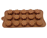 SYGA Silicone Rose & Candy Flowers Shape Chocolate Jelly Candy Mold, Cake Baking Mold, 15-Cavity Bakeware Mould, Brown