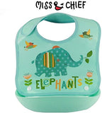 SYGA 1 Piece Elephant Pattern Waterproof Silicone Roll up Washable Crumb Catcher Baby Feeding Eating Bib (Multicolor)