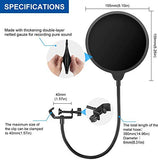 SYGA Microphone Pop Filter, for Blue Yeti, Blue Snowball - Flexible Gooseneck Microphone Mount and Double Layer Sound Shield Guard Windscreen