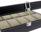 SYGA Wrist Watch Storage Box Display Case Organizer of Faux Leather Finish with Glass Window 10 Slot 25x20x8 cm