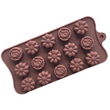 SYGA Silicone Rose & Candy Flowers Shape Chocolate Jelly Candy Mold, Cake Baking Mold, 15-Cavity Bakeware Mould, Brown