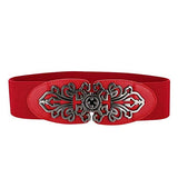 SYGA Women Leather Belt for Dress, PU Leather Stretchy Waist Belt with Abstract Metal Buckle, Retro Style, 25-35 Inch