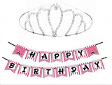 SYGA Birthday Banner-Eiffel Tower Banner with Tiara/Crown Happy Birthday Sticker with Headband for Kids Birthday Party, Wedding, Anniversary, Bridal, Princess (EiffelTowerBanner-Lotus Tiara)