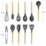 Syga Silicone Kitchen Spoon Utensil Set, 11 Piece (Grey)