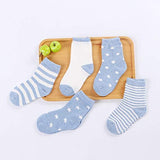 SYGA 5 Pairs Baby Girl Boys Non Slip Trainer Socks Toddlers Infant Socks Warm and Socks Cotton Stretch Crew Anti-Slip Baby Socks- Denim Blue, 0-1 Years