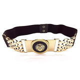 SYGA Women PU Leather Belt Stretchy Waist Belt with Multiple Designs in Metal Buckle, Black - 25-35 Inch