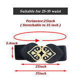 SYGA Women PU Leather Belt Stretchy Waist Belt with Multiple Designs in Metal Buckle, Black - 25-35 Inch