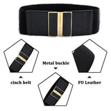 SYGA Women PU Leather Belt Stretchy Waist Belt with Multiple Designs in Metal Buckle, Black - 25-35 Inch