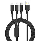SYGA 3 in 1 Charging Cable, Nylon Braided USB Cable for Android, iOS and Type C Devices, 3A, 3 Feet - Black