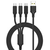 SYGA 3 in 1 Charging Cable, Nylon Braided USB Cable for Android, iOS and Type C Devices, 3A, 3 Feet - Black