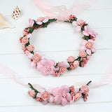 SYGA Flower Tiara and Bracelet Set Flower Headband and Flower Bracelet Bridesmaid Floral Hair Bands Floral Garland For Women Bride Wedding Vine Tiara Bridal Crown Hair Accessory - Peach