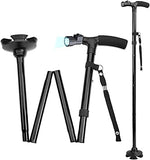 SYGA Folding Walking Stick with LED Light Magic Cane to Get Around Easier in The Dark Walking Canes for Men, Adjustable Collapsible Canse with Rubber Feet for Men and Women