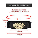 SYGA Women PU Leather Belt Stretchy Waist Belt with Multiple Designs in Metal Buckle, Black - 25-35 Inch