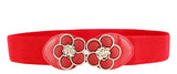 SYGA Women Cinch Belt, PU Leather Stretchy Waist Belt with Dual Flower Metal Buckle, Retro Style, 25-35 Inch