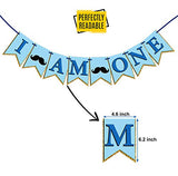 SYGA I am One Banner for Birthday Decorative Party Photo Props Banner[Silver-Blue Theme]