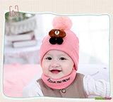 SYGA Baby Winter Hat with Neckwear Knitted with Teddy Pompom for 1-2 Year Old Baby