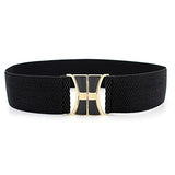 SYGA Women's Stretchy Leather PU Cinch Belt, Different Buckles, Black (Pack of 1)