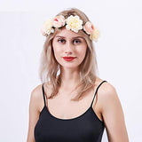 SYGA Women Rose Floral Crown Hair Wreath Leave Flower Headband Tiara with Adjustable Ribbon_Peach Cream