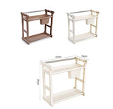SYGA 2 Layer Brown Storage Shelf with 2-Height Adjustable Platform and 4-Side Hooks, Storage Rack Kitchen Cabinet Organizer