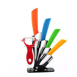 SYGA 6 Piece Ceramic Kitchen Knife Set and Vegetable Peeler Set with Adjustable Holder Stand_Multi