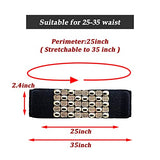SYGA Women PU Leather Belt Stretchy Waist Belt with Multiple Designs in Metal Buckle, Black - 25-35 Inch