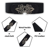 SYGA Women Cinch Belt, PU Leather Stretchy Waist Belt with Emblem Metal Buckle, Retro Style - 25-35 Inch